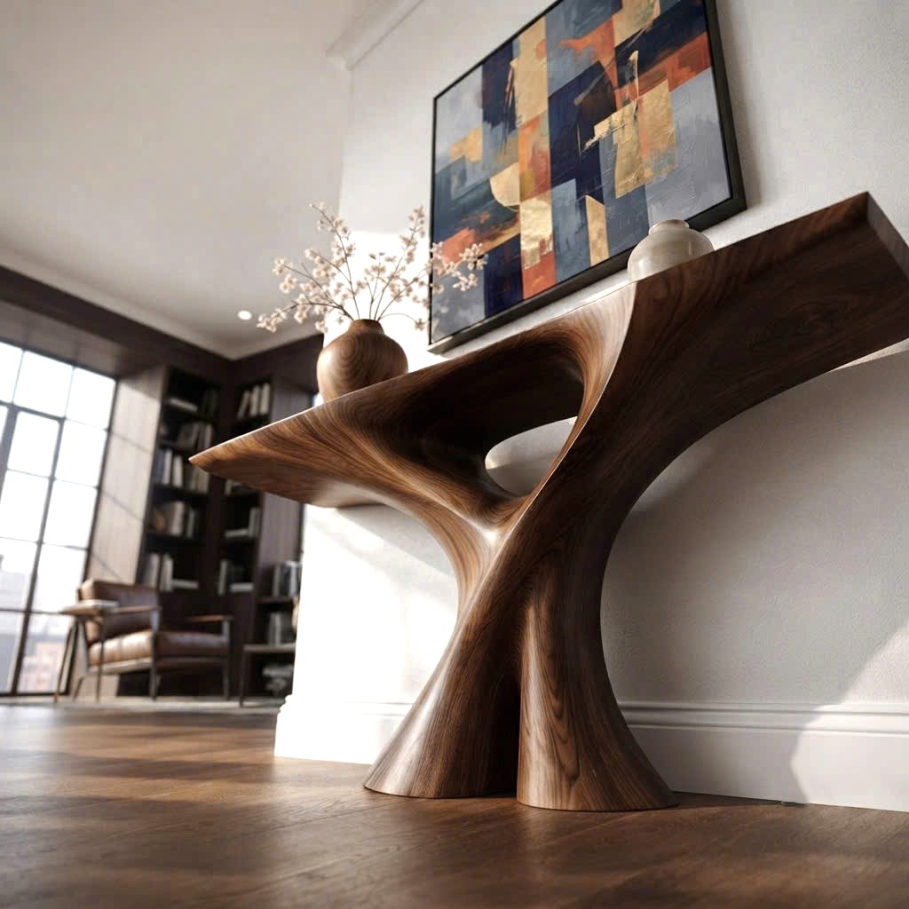 Luxali wooden Modern Solid Wood Console Table| Entryway wooden furniture| Rustic live edge console table With Pedestal Base Handmade Entryway Furniture For Living Room - Image 5