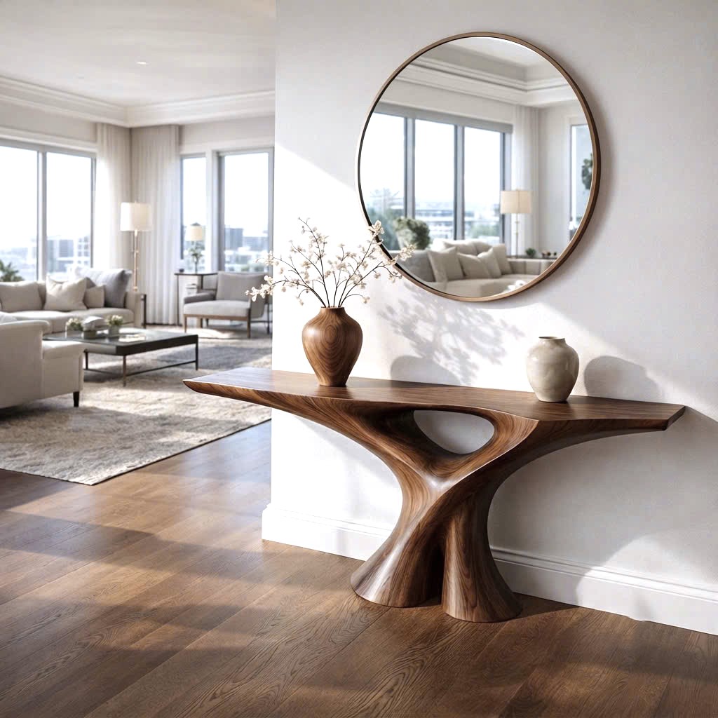 Luxali wooden Modern Solid Wood Console Table| Entryway wooden furniture| Rustic live edge console table With Pedestal Base Handmade Entryway Furniture For Living Room - Image 7
