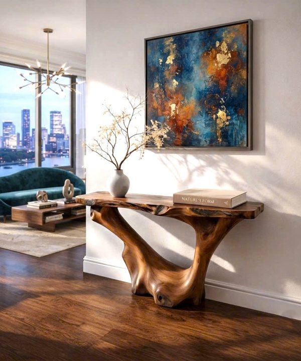 Alternative view of Luxali wooden Modern Solid Wood Console Table| Entryway wooden furniture| Rustic live edge console table With Pedestal Base Handmade Entryway Furniture For Living Room