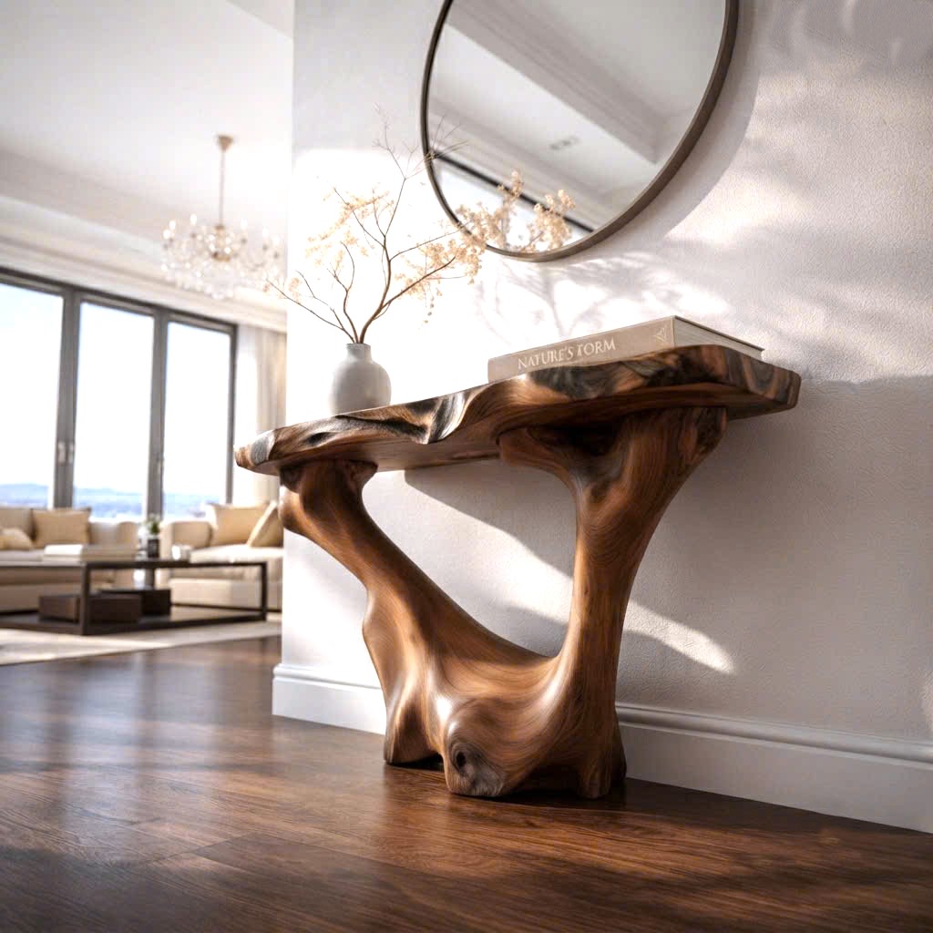 Luxali wooden Modern Solid Wood Console Table| Entryway wooden furniture| Rustic live edge console table With Pedestal Base Handmade Entryway Furniture For Living Room - Image 4