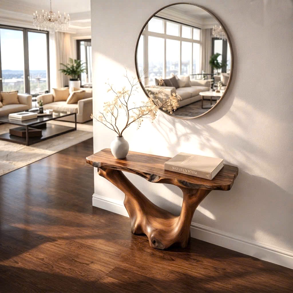 Luxali wooden Modern Solid Wood Console Table| Entryway wooden furniture| Rustic live edge console table With Pedestal Base Handmade Entryway Furniture For Living Room - Image 5