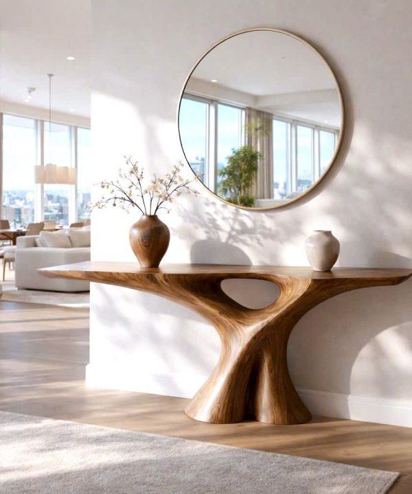 Luxali wooden Modern Solid Wood Console Table| Entryway wooden furniture| Rustic live edge console table With Pedestal Base Handmade Entryway Furniture For Living Room