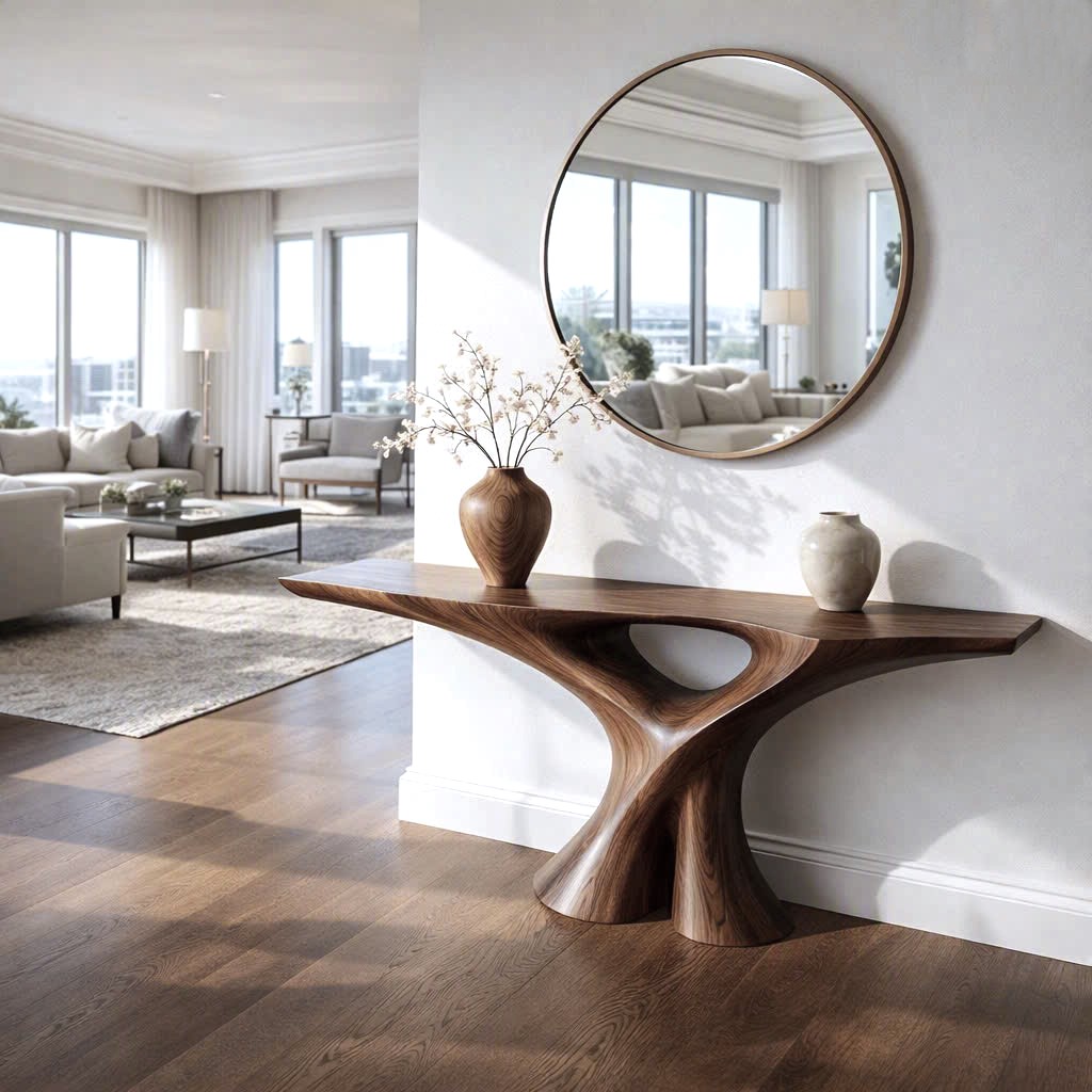 Luxali wooden Modern Solid Wood Console Table| Entryway wooden furniture| Rustic live edge console table With Pedestal Base Handmade Entryway Furniture For Living Room - Image 10