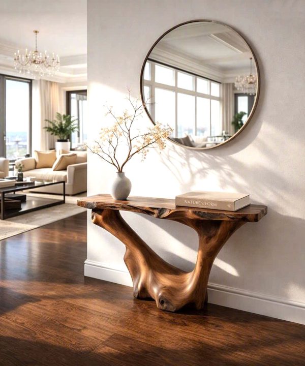 Luxali wooden Modern Solid Wood Console Table| Entryway wooden furniture| Rustic live edge console table With Pedestal Base Handmade Entryway Furniture For Living Room