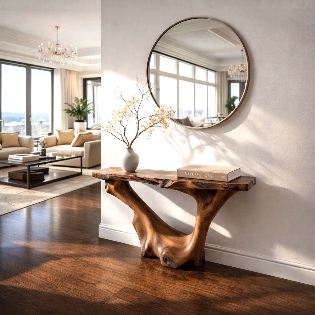 Luxali wooden Modern Solid Wood Console Table| Entryway wooden furniture| Rustic live edge console table With Pedestal Base Handmade Entryway Furniture For Living Room