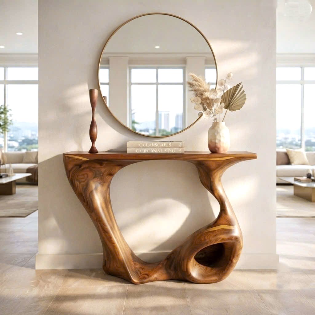 Luxali Handmade Wooden Console Table — a modern farmhouse masterpiece, meticulously handcrafted from solid natural Monkey Pod wood, showcasing refined artistry and designed to elevate any living room. - Image 3