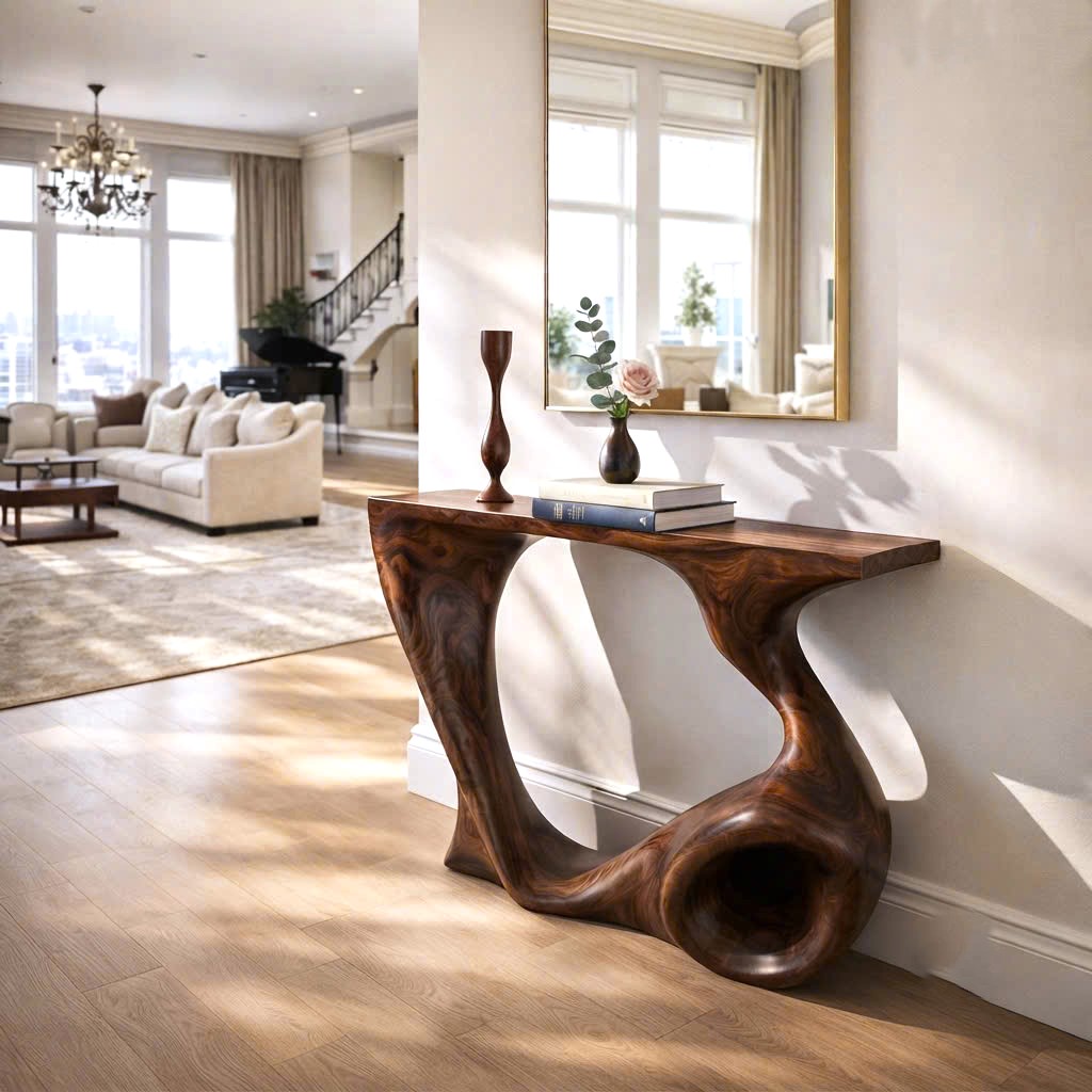 Luxali Handmade Wooden Console Table — a modern farmhouse masterpiece, meticulously handcrafted from solid natural Monkey Pod wood, showcasing refined artistry and designed to elevate any living room. - Image 2