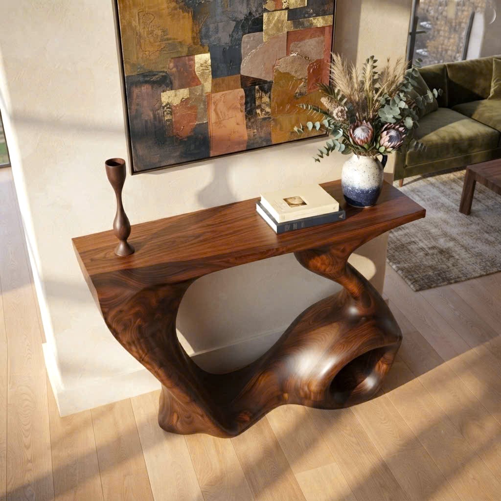 Luxali Handmade Wooden Console Table — a modern farmhouse masterpiece, meticulously handcrafted from solid natural Monkey Pod wood, showcasing refined artistry and designed to elevate any living room. - Image 6