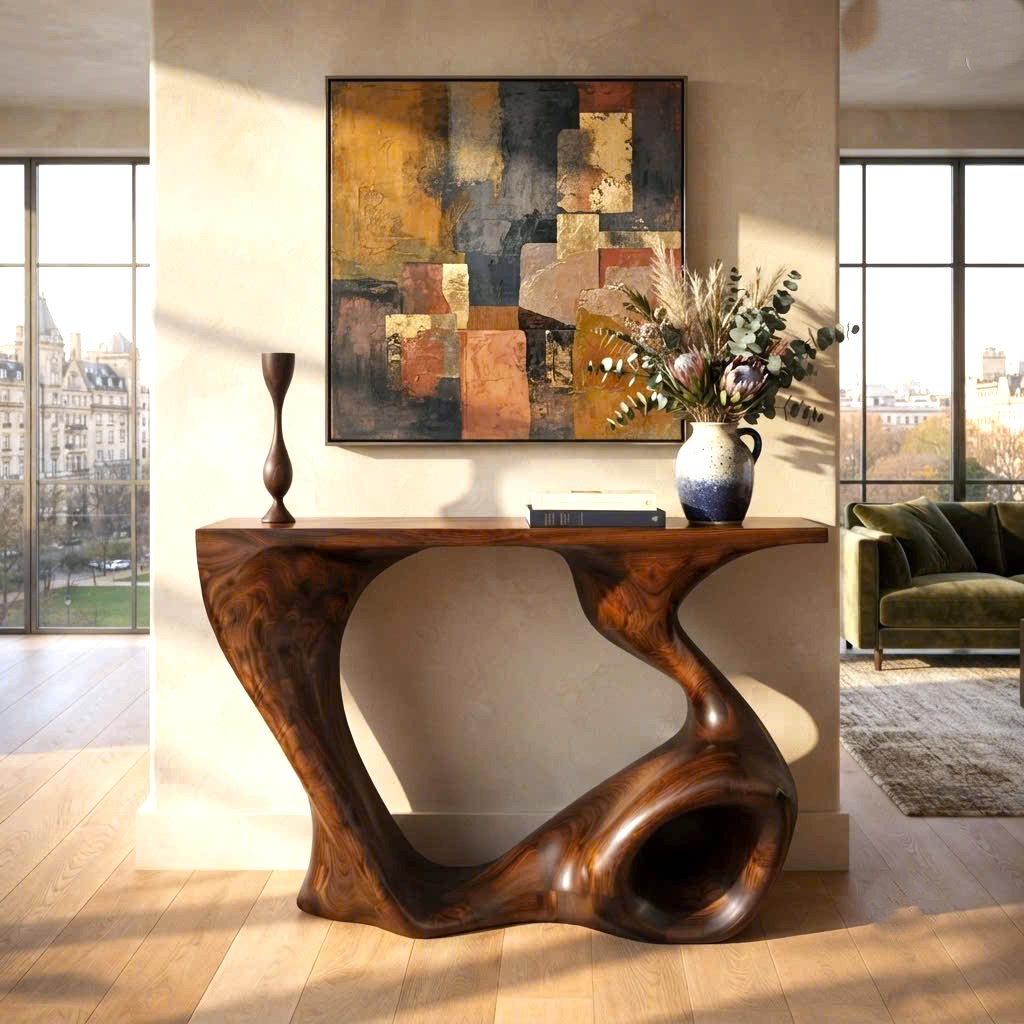 Luxali Handmade Wooden Console Table — a modern farmhouse masterpiece, meticulously handcrafted from solid natural Monkey Pod wood, showcasing refined artistry and designed to elevate any living room. - Image 7