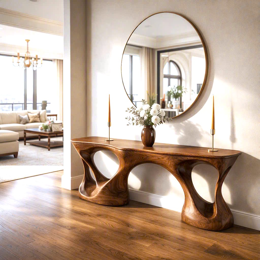 Luxali Handmade Wooden Console Table — a modern farmhouse masterpiece, meticulously handcrafted from solid natural Monkey Pod wood, showcasing refined artistry and designed to elevate any living room. - Image 2