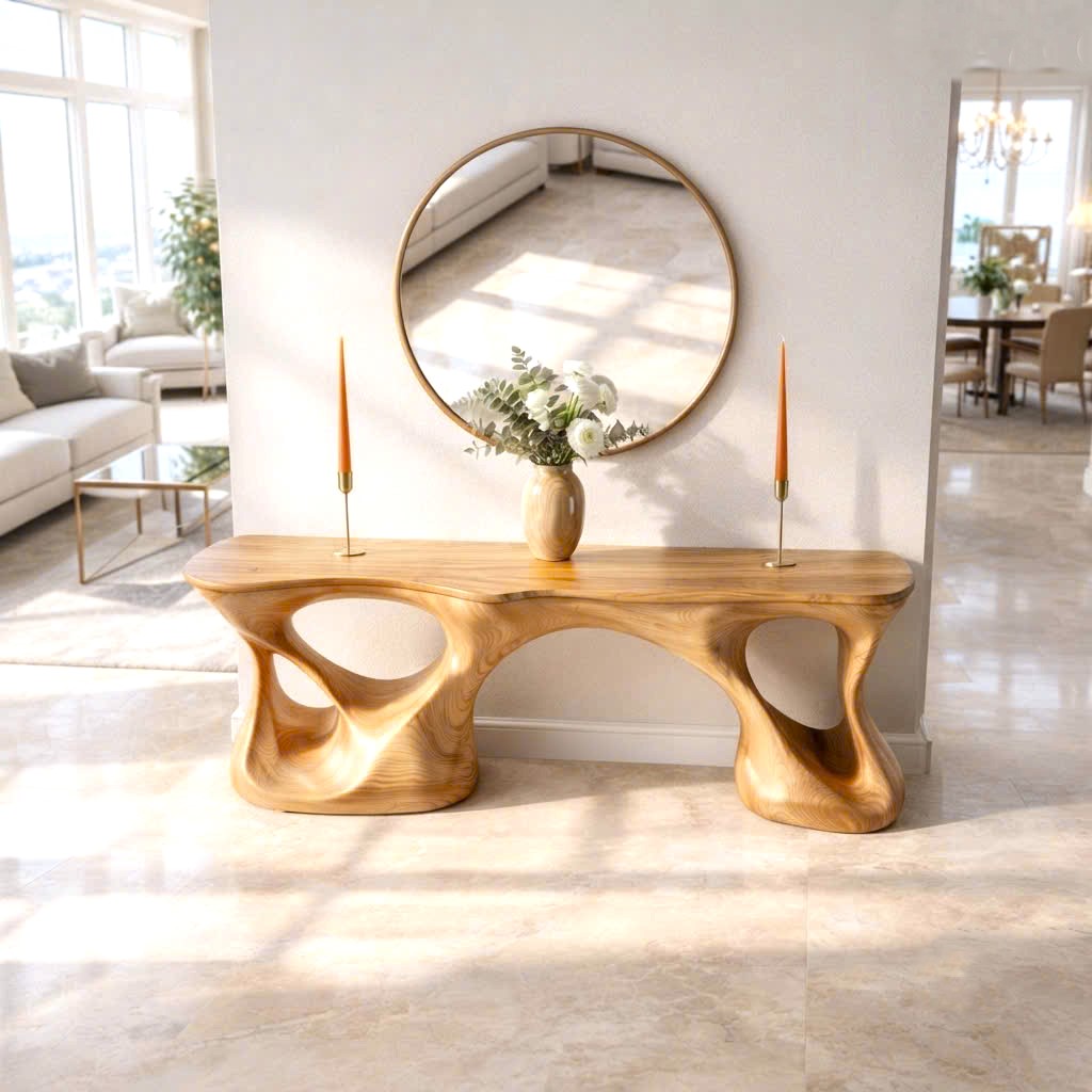 Luxali Handmade Wooden Console Table — a modern farmhouse masterpiece, meticulously handcrafted from solid natural Monkey Pod wood, showcasing refined artistry and designed to elevate any living room. - Image 4
