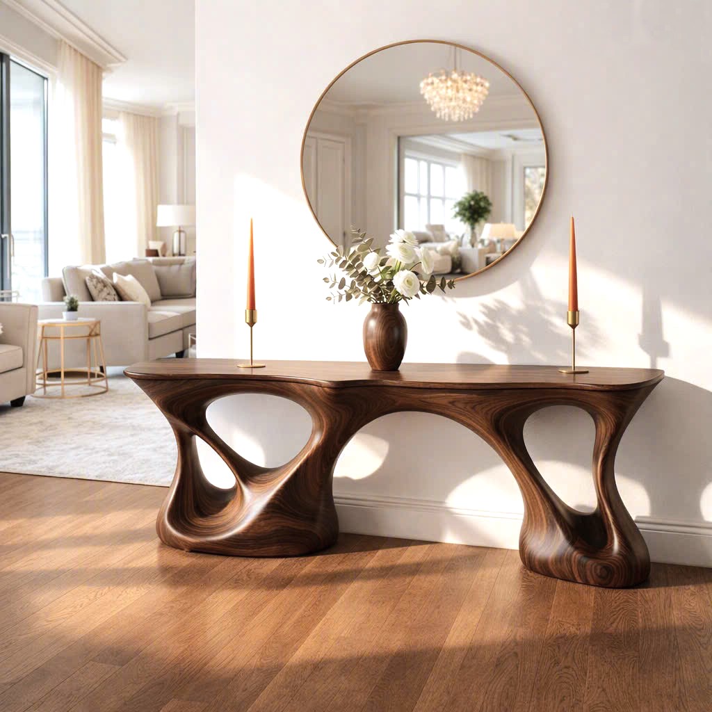 Luxali Handmade Wooden Console Table — a modern farmhouse masterpiece, meticulously handcrafted from solid natural Monkey Pod wood, showcasing refined artistry and designed to elevate any living room. - Image 5