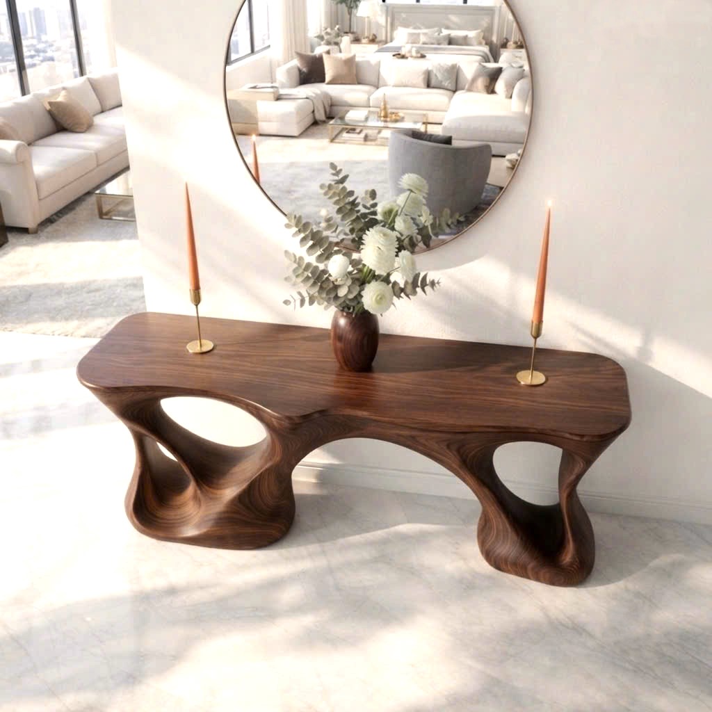 Luxali Handmade Wooden Console Table — a modern farmhouse masterpiece, meticulously handcrafted from solid natural Monkey Pod wood, showcasing refined artistry and designed to elevate any living room. - Image 6