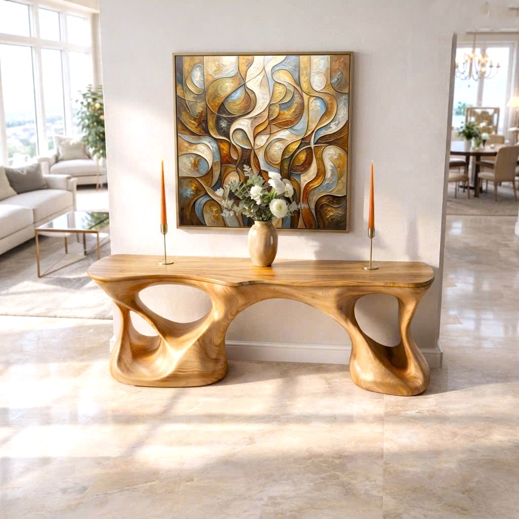 Luxali Handmade Wooden Console Table — a modern farmhouse masterpiece, meticulously handcrafted from solid natural Monkey Pod wood, showcasing refined artistry and designed to elevate any living room. - Image 7