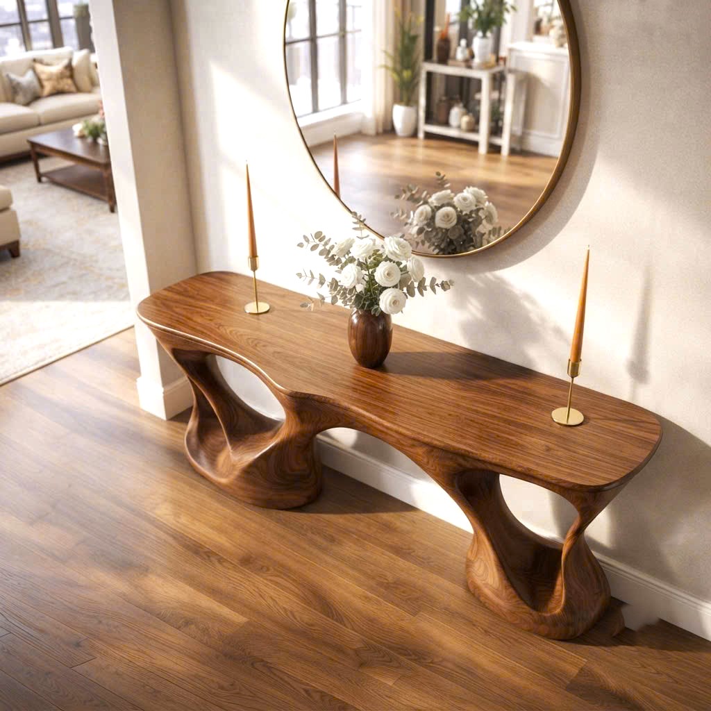 Luxali Handmade Wooden Console Table — a modern farmhouse masterpiece, meticulously handcrafted from solid natural Monkey Pod wood, showcasing refined artistry and designed to elevate any living room. - Image 3