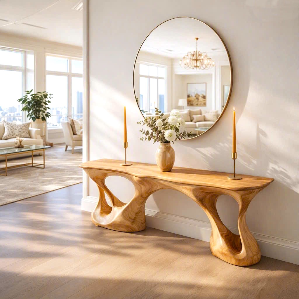 Luxali Handmade Wooden Console Table — a modern farmhouse masterpiece, meticulously handcrafted from solid natural Monkey Pod wood, showcasing refined artistry and designed to elevate any living room. - Image 8