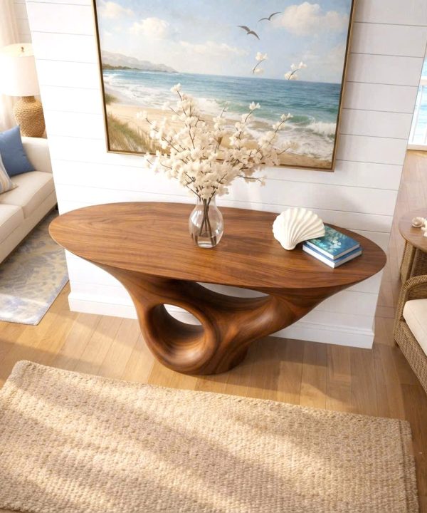 Alternative view of Luxali Handmade Wooden Console Table — a modern farmhouse masterpiece, meticulously handcrafted from solid natural Monkey Pod wood, showcasing refined artistry and designed to elevate any living room.