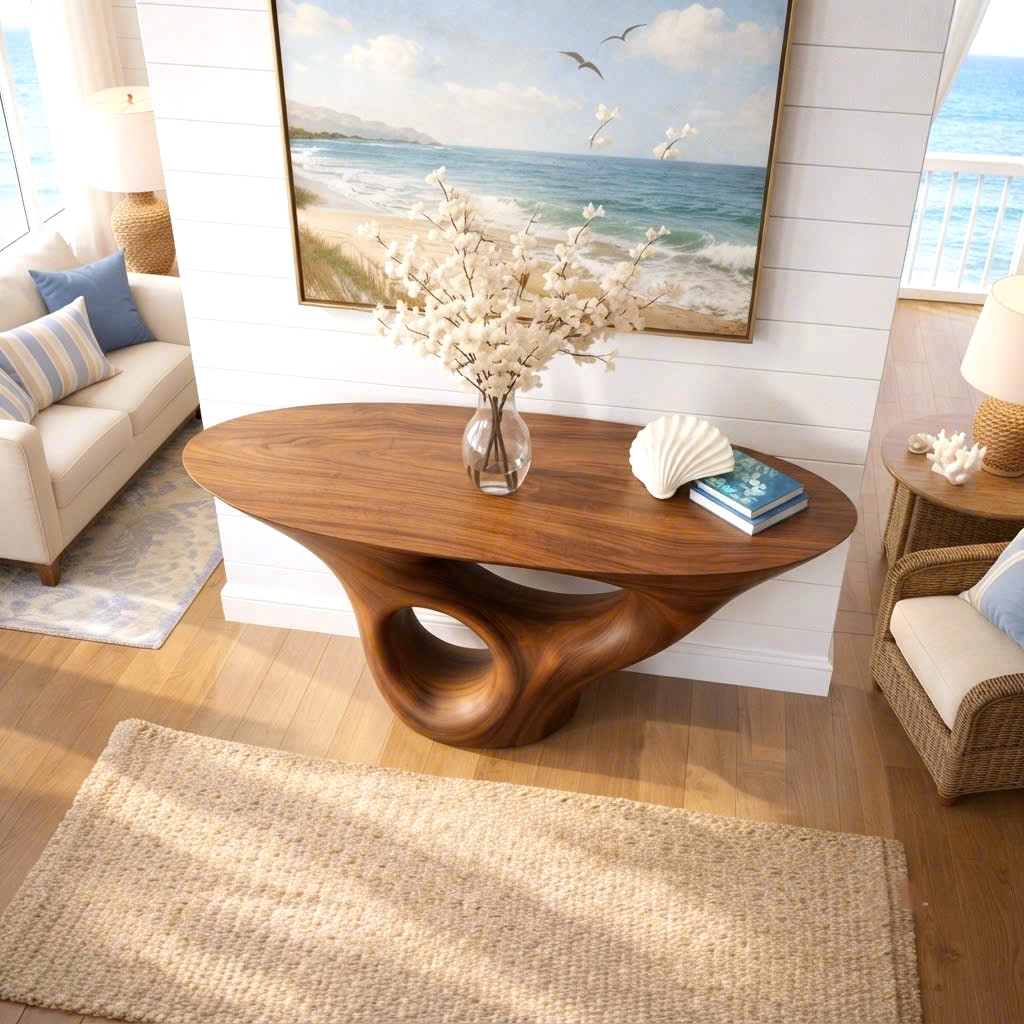 Luxali Handmade Wooden Console Table — a modern farmhouse masterpiece, meticulously handcrafted from solid natural Monkey Pod wood, showcasing refined artistry and designed to elevate any living room. - Image 2