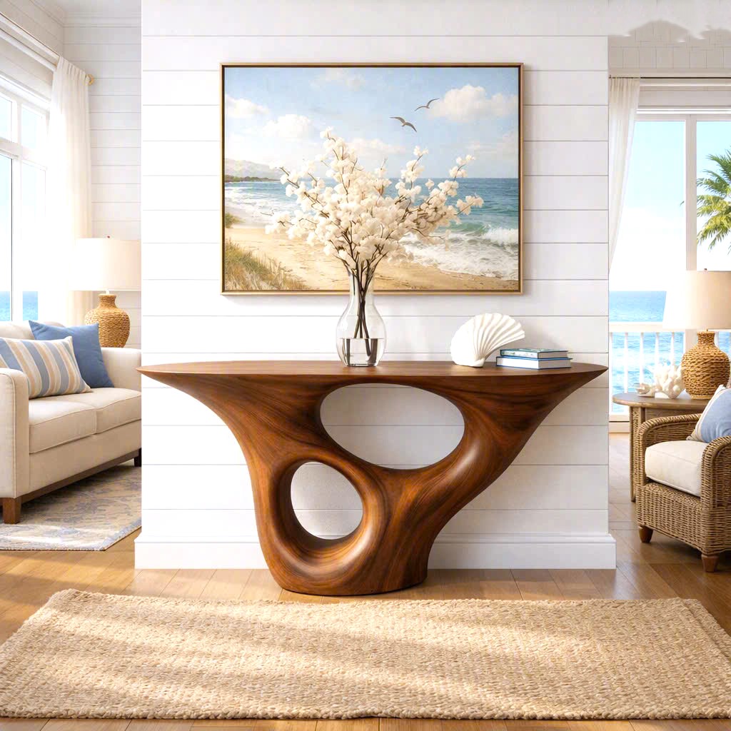 Luxali Handmade Wooden Console Table — a modern farmhouse masterpiece, meticulously handcrafted from solid natural Monkey Pod wood, showcasing refined artistry and designed to elevate any living room. - Image 3
