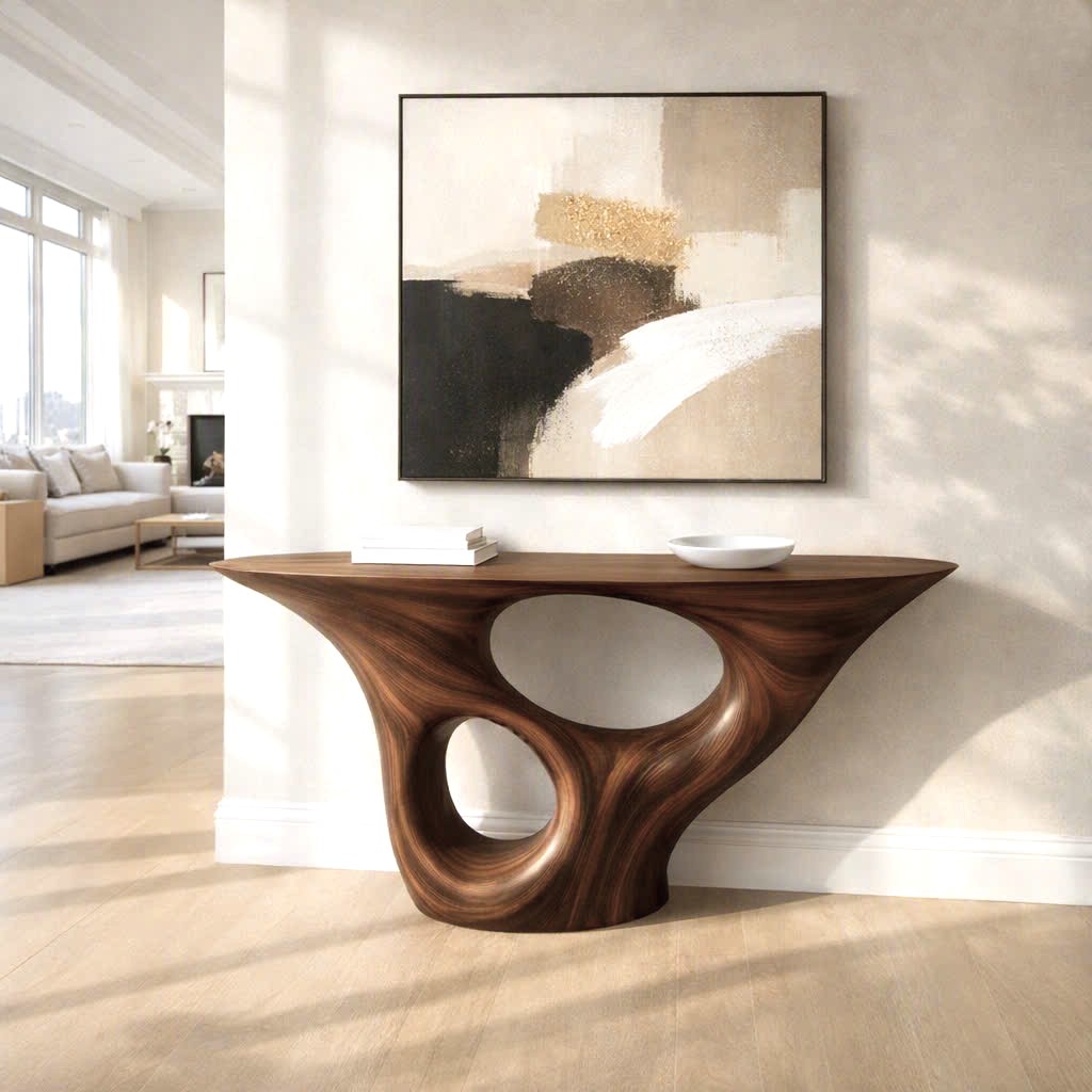 Luxali Handmade Wooden Console Table — a modern farmhouse masterpiece, meticulously handcrafted from solid natural Monkey Pod wood, showcasing refined artistry and designed to elevate any living room. - Image 5