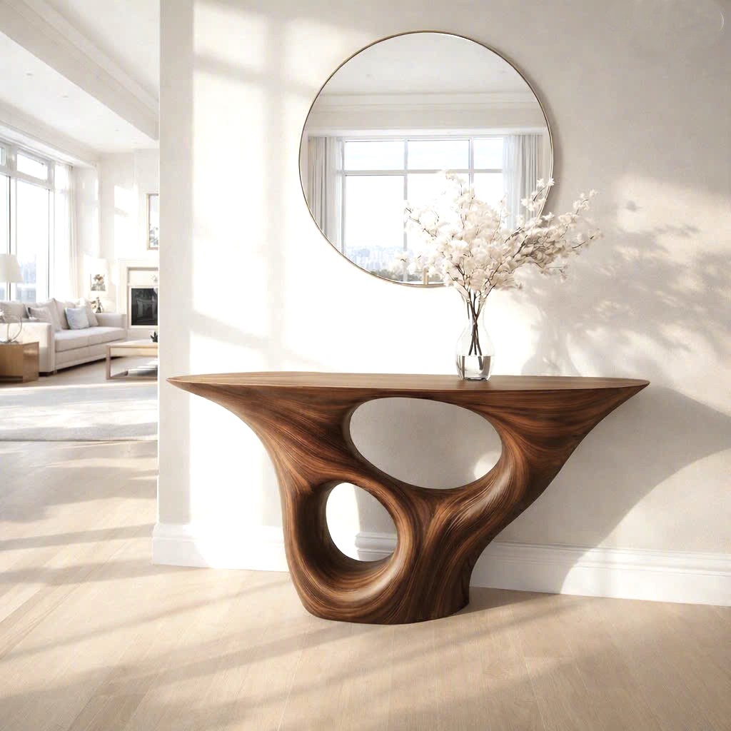 Luxali Handmade Wooden Console Table — a modern farmhouse masterpiece, meticulously handcrafted from solid natural Monkey Pod wood, showcasing refined artistry and designed to elevate any living room. - Image 6