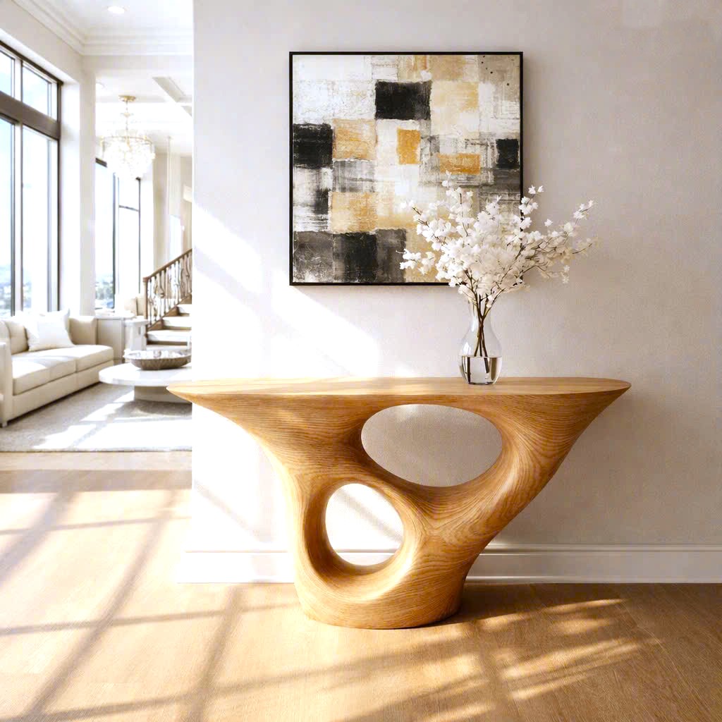 Luxali Handmade Wooden Console Table — a modern farmhouse masterpiece, meticulously handcrafted from solid natural Monkey Pod wood, showcasing refined artistry and designed to elevate any living room. - Image 7