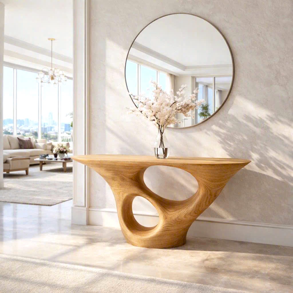 Luxali Handmade Wooden Console Table — a modern farmhouse masterpiece, meticulously handcrafted from solid natural Monkey Pod wood, showcasing refined artistry and designed to elevate any living room. - Image 8