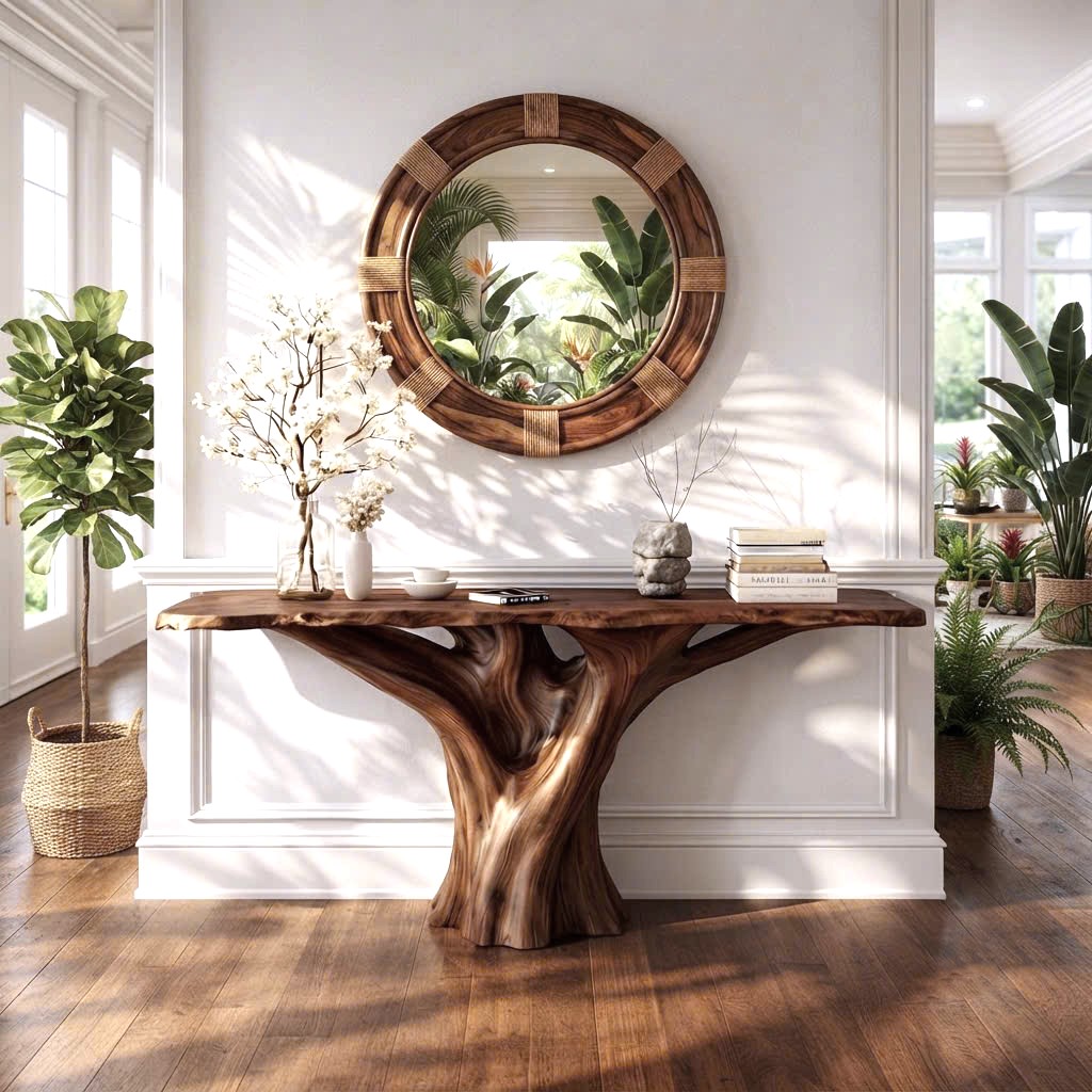 Luxali Handmade Wooden Console Table — a modern farmhouse masterpiece, meticulously handcrafted from solid natural Monkey Pod wood, showcasing refined artistry and designed to elevate any living room. - Image 3