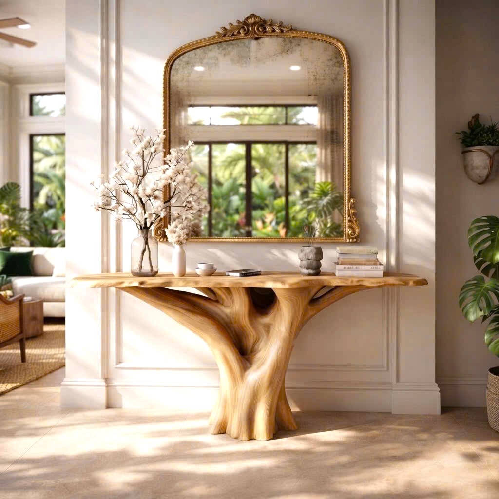 Luxali Handmade Wooden Console Table — a modern farmhouse masterpiece, meticulously handcrafted from solid natural Monkey Pod wood, showcasing refined artistry and designed to elevate any living room. - Image 4