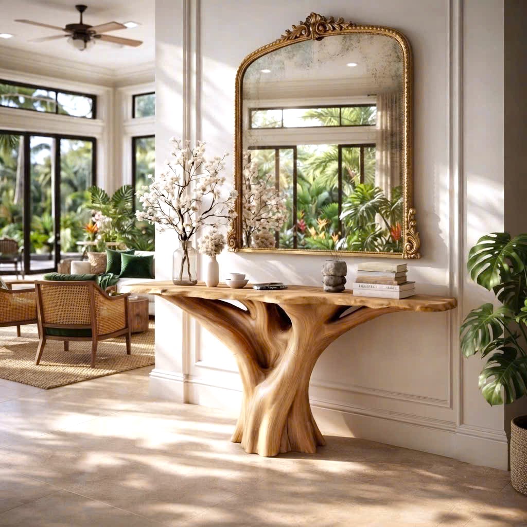Luxali Handmade Wooden Console Table — a modern farmhouse masterpiece, meticulously handcrafted from solid natural Monkey Pod wood, showcasing refined artistry and designed to elevate any living room. - Image 5