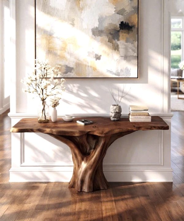 Alternative view of Luxali Handmade Wooden Console Table — a modern farmhouse masterpiece, meticulously handcrafted from solid natural Monkey Pod wood, showcasing refined artistry and designed to elevate any living room.