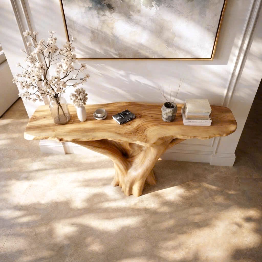 Luxali Handmade Wooden Console Table — a modern farmhouse masterpiece, meticulously handcrafted from solid natural Monkey Pod wood, showcasing refined artistry and designed to elevate any living room. - Image 6
