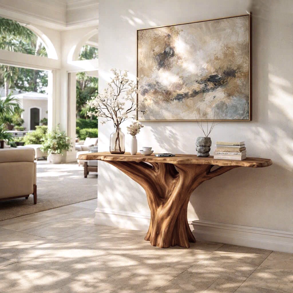 Luxali Handmade Wooden Console Table — a modern farmhouse masterpiece, meticulously handcrafted from solid natural Monkey Pod wood, showcasing refined artistry and designed to elevate any living room. - Image 7