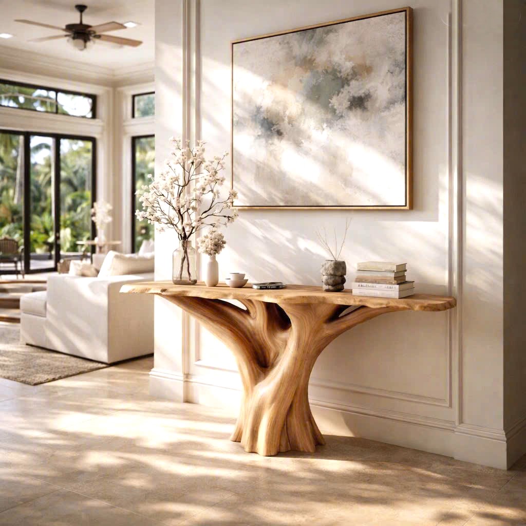 Luxali Handmade Wooden Console Table — a modern farmhouse masterpiece, meticulously handcrafted from solid natural Monkey Pod wood, showcasing refined artistry and designed to elevate any living room. - Image 8