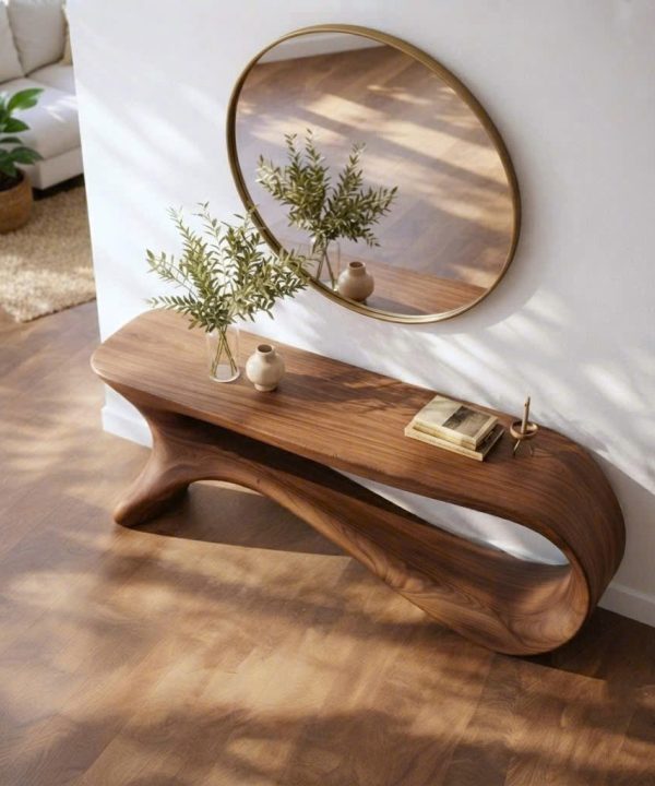 Alternative view of Luxali wooden Modern Solid Wood Console Table| Entryway wooden furniture| Rustic live edge console table With Pedestal Base Handmade Entryway Furniture For Living Room