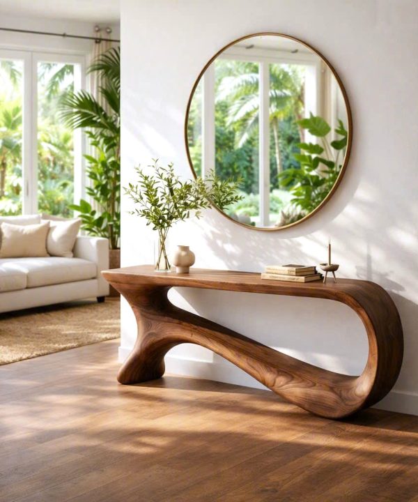 Luxali wooden Modern Solid Wood Console Table| Entryway wooden furniture| Rustic live edge console table With Pedestal Base Handmade Entryway Furniture For Living Room