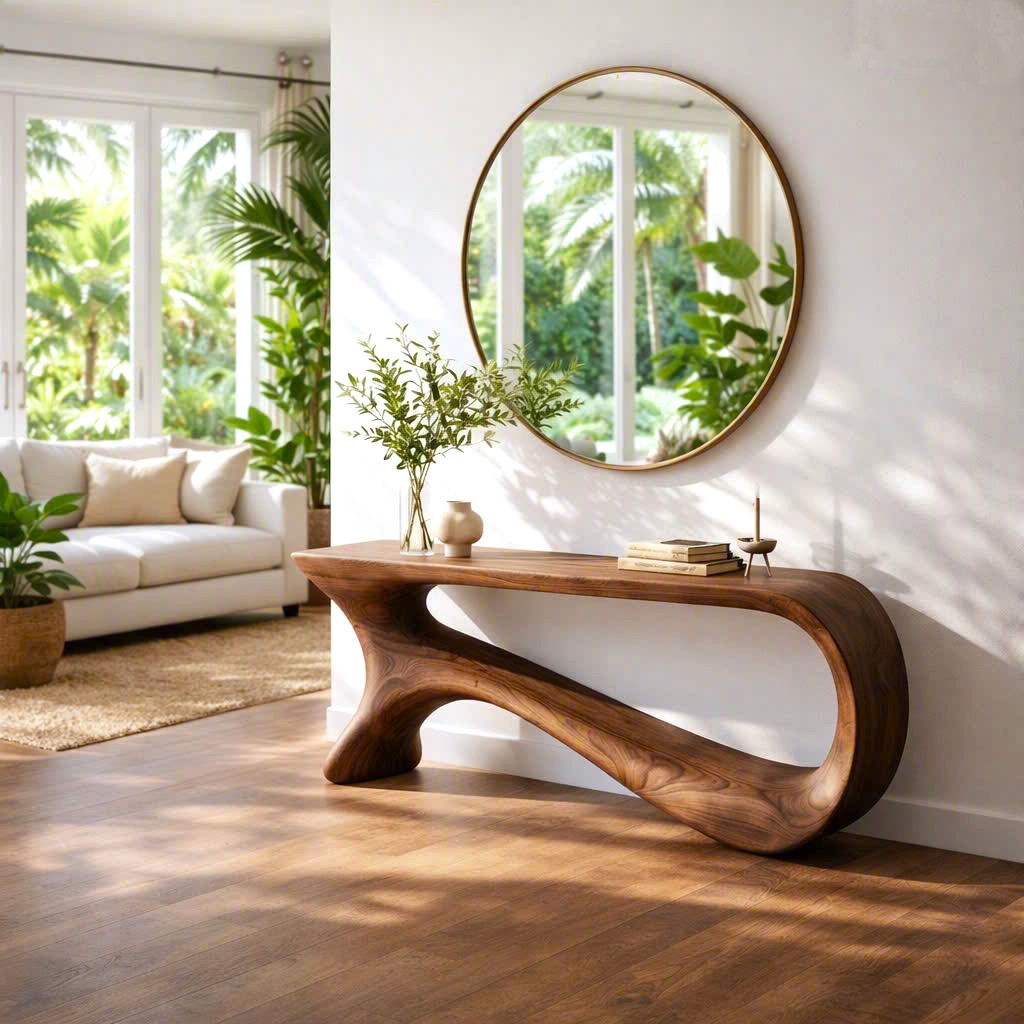 Luxali wooden Modern Solid Wood Console Table| Entryway wooden furniture| Rustic live edge console table With Pedestal Base Handmade Entryway Furniture For Living Room