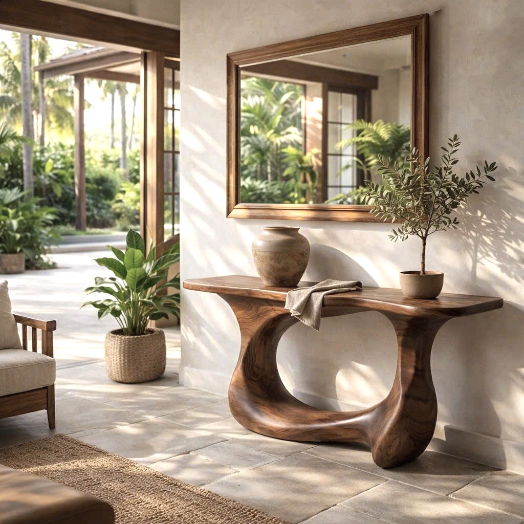 Eco-Friendly Apartment Decor Natural Solid Wooden Console Tables With Unique Design wooden furniture Hotel Furniture Designer