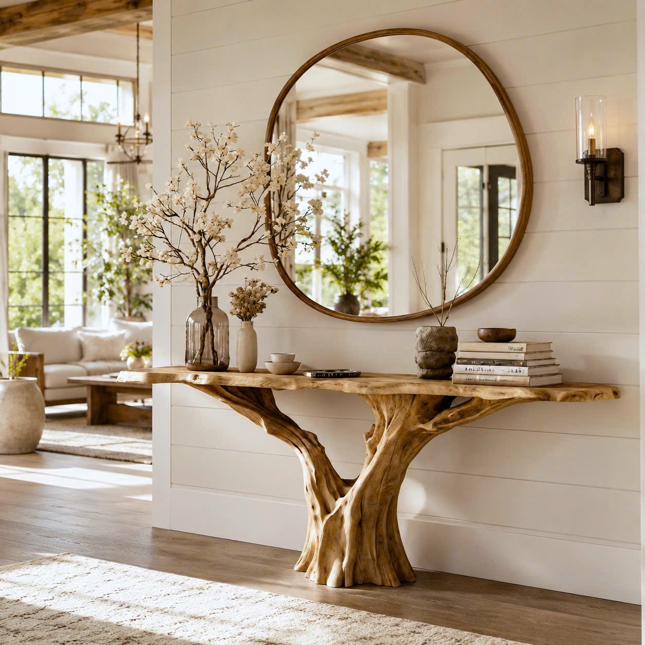 Luxali Handmade Wooden Console Table — a modern farmhouse masterpiece, meticulously handcrafted from solid natural Monkey Pod wood, showcasing refined artistry and designed to elevate any living room