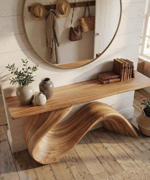 Alternative view of Luxali Handmade Wooden Console Table — a modern farmhouse masterpiece, meticulously handcrafted from solid natural Monkey Pod wood, showcasing refined artistry and designed to elevate any living room.