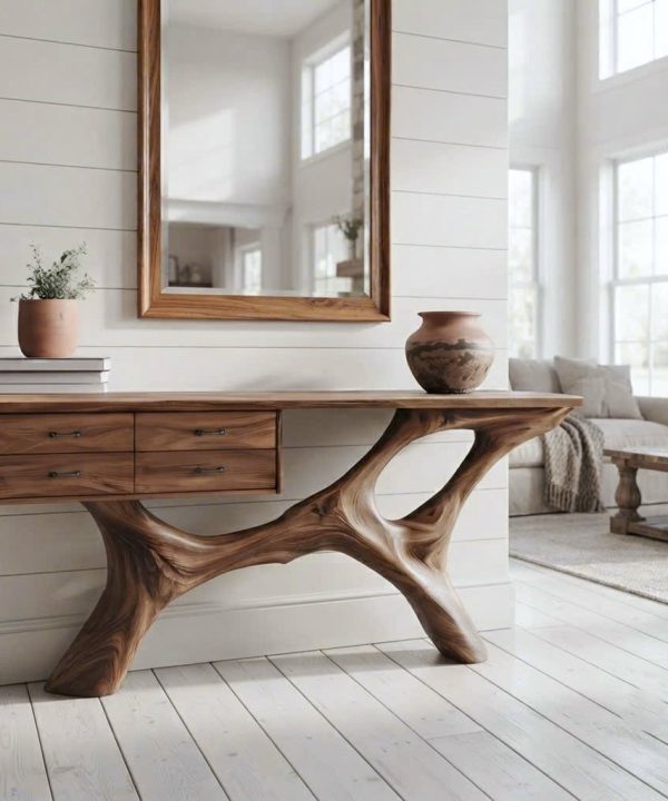 Eco-Friendly Apartment Decor Natural Solid Wooden Console Tables With Unique Design wooden furniture Hotel Furniture Designer