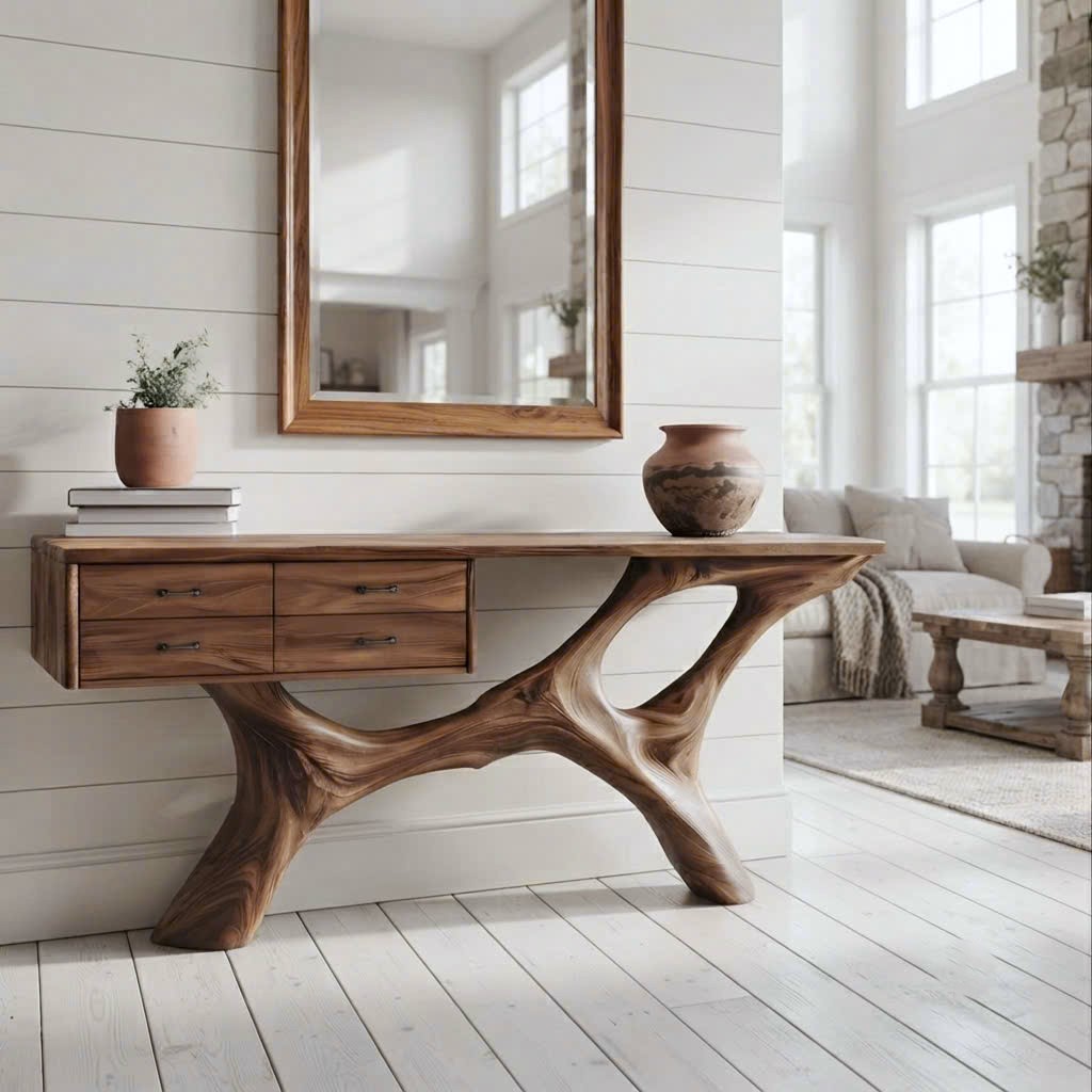 Eco-Friendly Apartment Decor Natural Solid Wooden Console Tables With Unique Design wooden furniture Hotel Furniture Designer