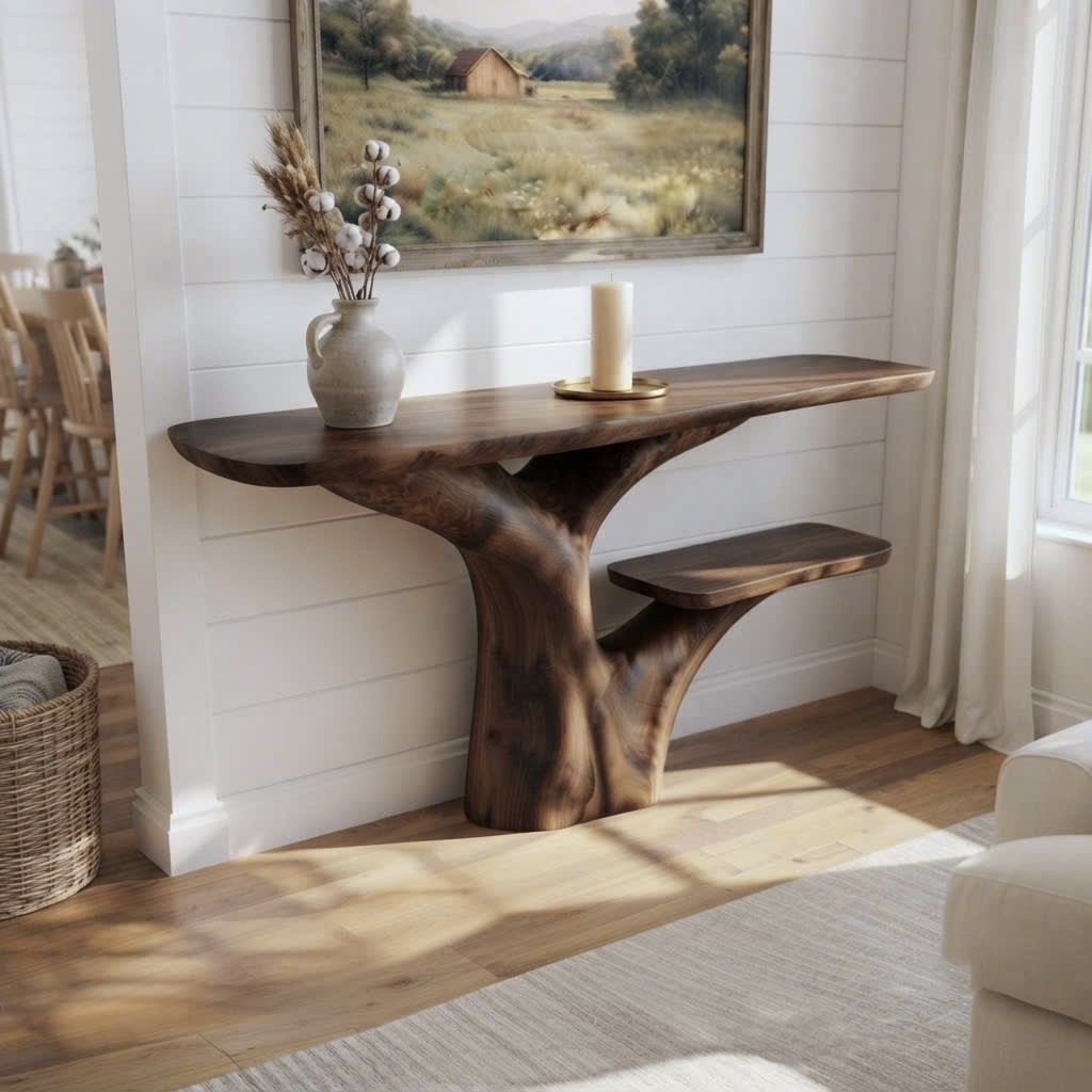 Luxali Handmade Wooden Console Table — a modern farmhouse masterpiece, meticulously handcrafted from solid natural Monkey Pod wood, showcasing refined artistry and designed to elevate any living room - Image 3