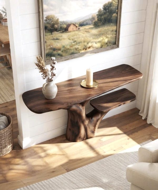 Alternative view of Luxali Handmade Wooden Console Table — a modern farmhouse masterpiece, meticulously handcrafted from solid natural Monkey Pod wood, showcasing refined artistry and designed to elevate any living room