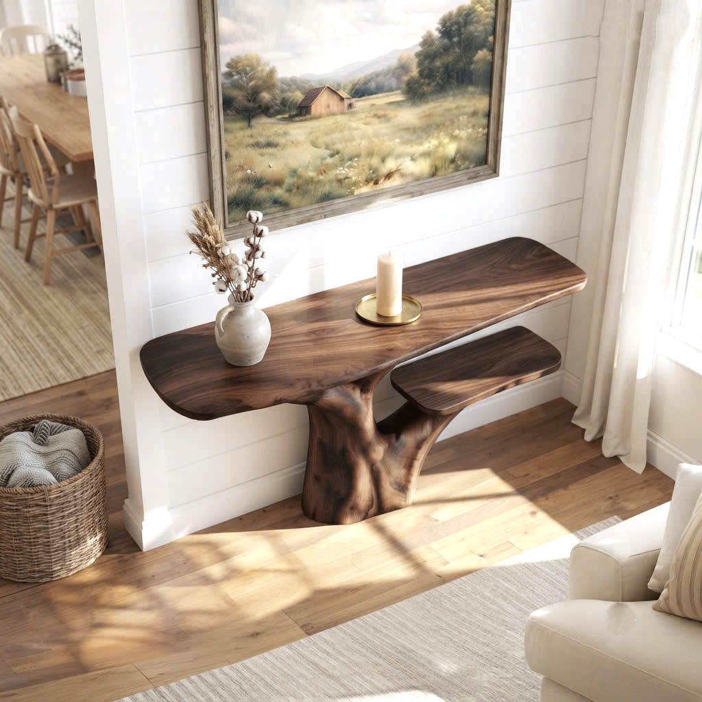 Luxali Handmade Wooden Console Table — a modern farmhouse masterpiece, meticulously handcrafted from solid natural Monkey Pod wood, showcasing refined artistry and designed to elevate any living room - Image 2
