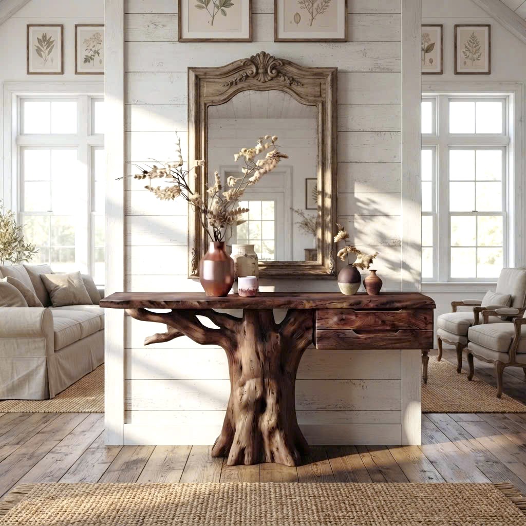 Luxali Handmade Wooden Console Table — a modern farmhouse masterpiece, meticulously handcrafted from solid natural Monkey Pod wood, showcasing refined artistry and designed to elevate any living room - Image 4