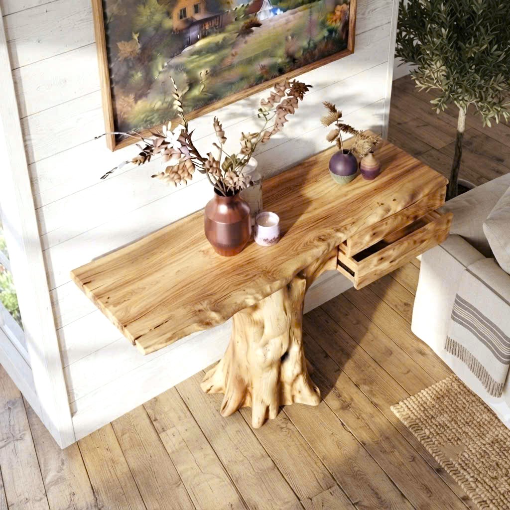 Luxali Handmade Wooden Console Table — a modern farmhouse masterpiece, meticulously handcrafted from solid natural Monkey Pod wood, showcasing refined artistry and designed to elevate any living room - Image 2