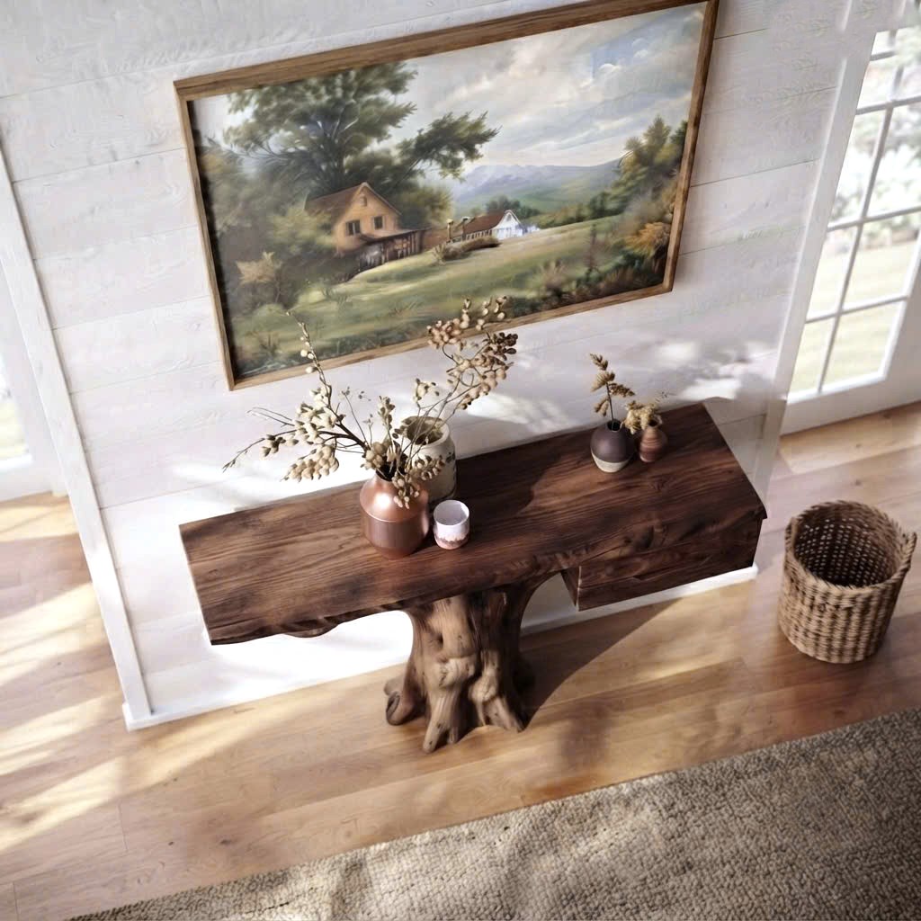 Luxali Handmade Wooden Console Table — a modern farmhouse masterpiece, meticulously handcrafted from solid natural Monkey Pod wood, showcasing refined artistry and designed to elevate any living room - Image 5