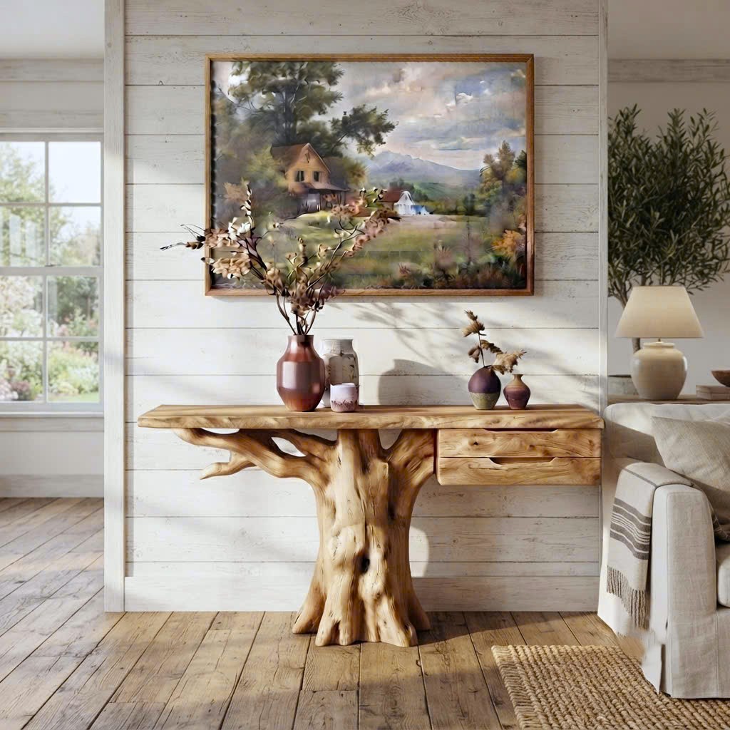 Luxali Handmade Wooden Console Table — a modern farmhouse masterpiece, meticulously handcrafted from solid natural Monkey Pod wood, showcasing refined artistry and designed to elevate any living room - Image 6