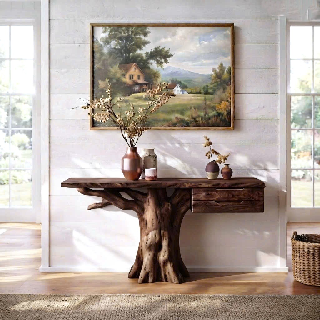 Luxali Handmade Wooden Console Table — a modern farmhouse masterpiece, meticulously handcrafted from solid natural Monkey Pod wood, showcasing refined artistry and designed to elevate any living room - Image 7